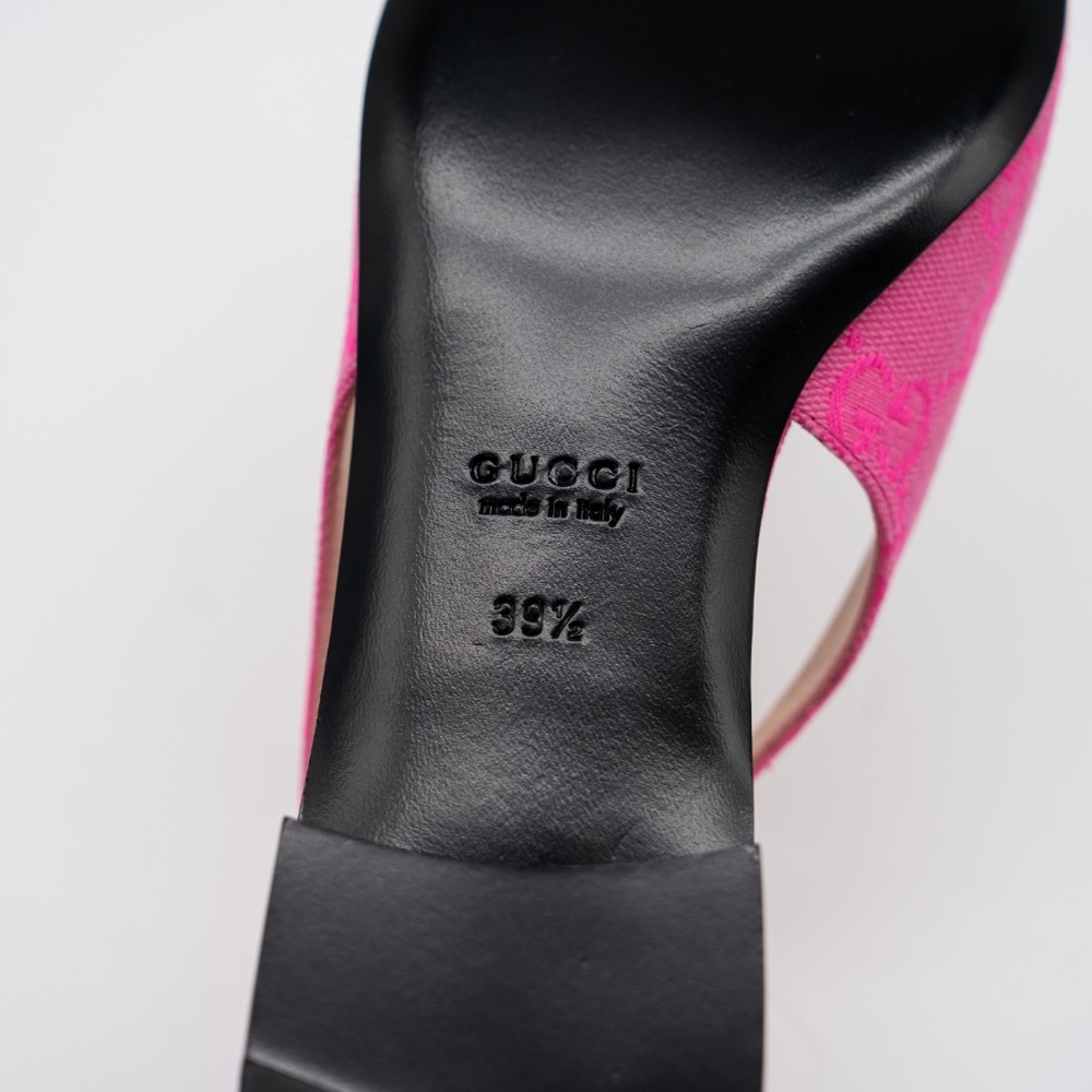 size 39.5G 9.5 US Gucci Horsebit Slingback Flat Pink GG Canvas - Picture 11 of 13